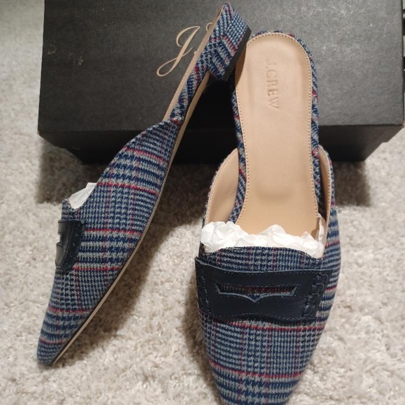 J CREW NWB Navy Tweed Loafer Mules/Flats - Picture 3 of 9
